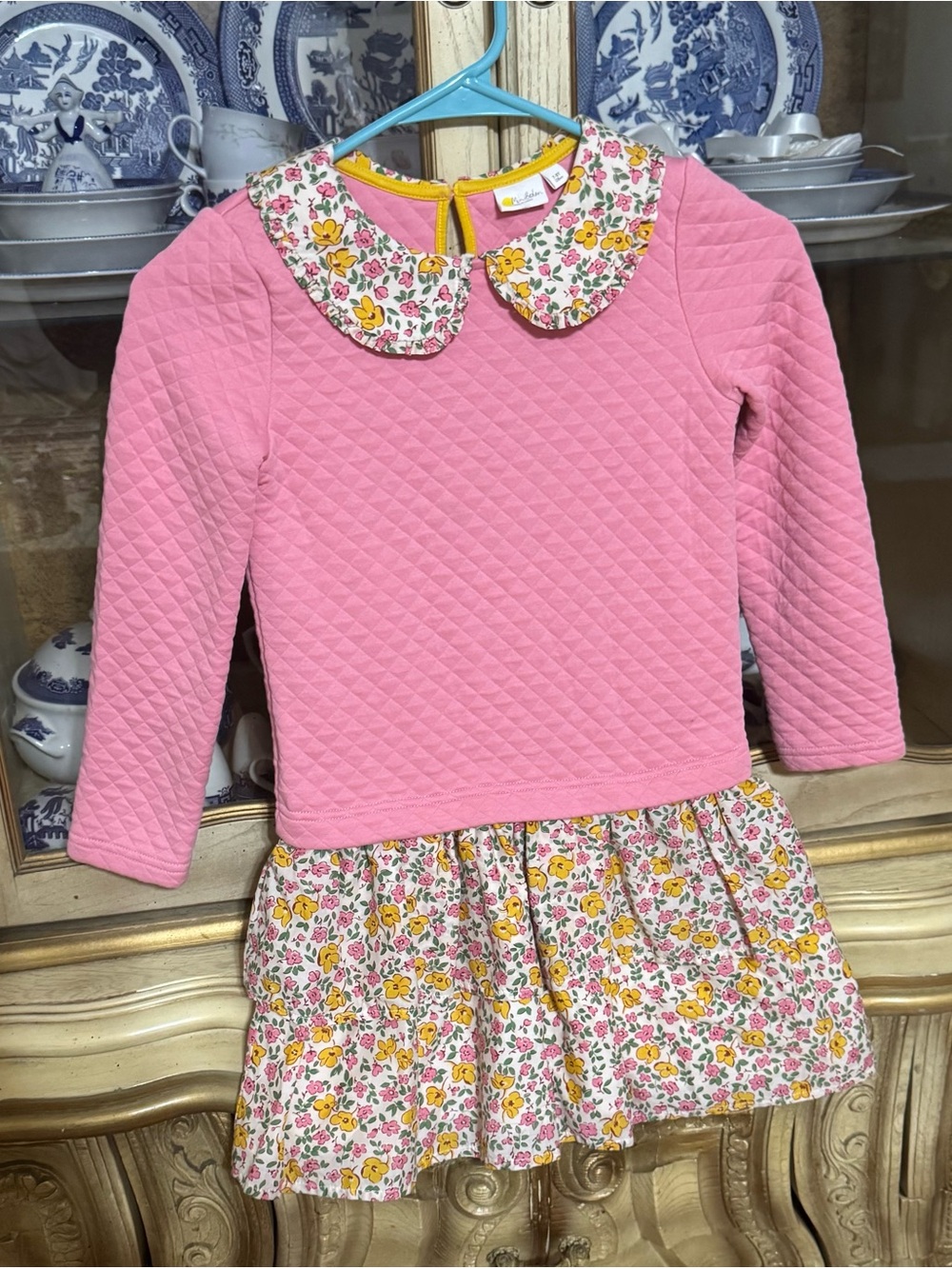 Mini Boden quilted sweatshirt dress pink & floral Girls 7-8y